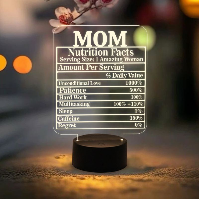 Mom Nutrition Facts Engraved Night Lamp with Warm White Light with On/Off Touch Button | Gift for Mom | Desk Table Lamp |